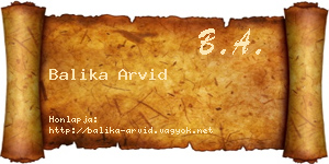 Balika Arvid névjegykártya